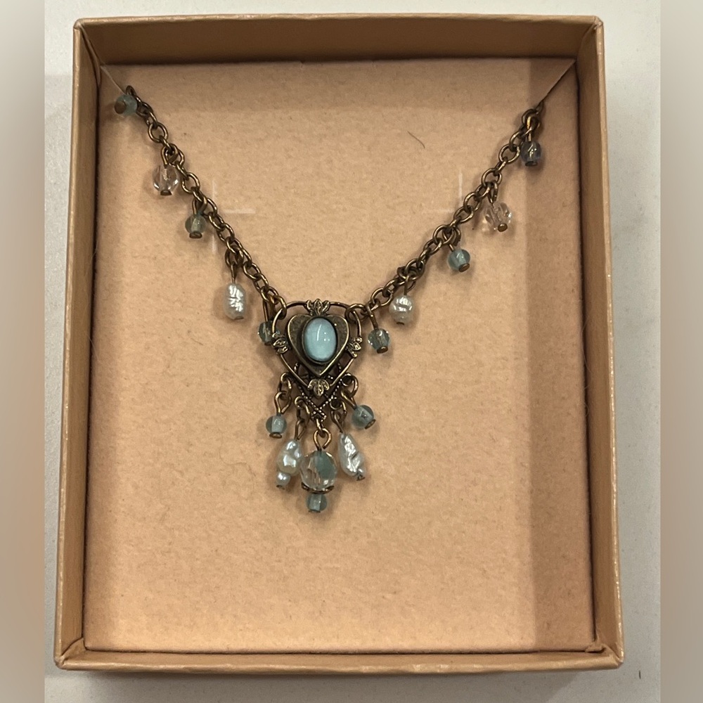 Kirks Folly Vintage Never Worn Crystal and Seed Pearls Heart Necklace